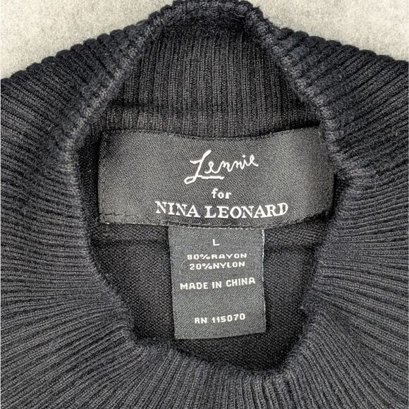 Lennie for Nina Leonard Black Knit Midi Dress L Short Sleeve Pullover Women’s - Picture 4 of 15